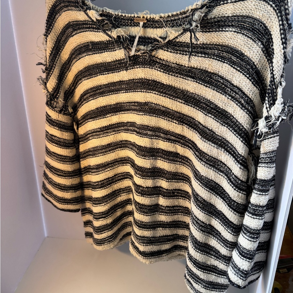 Free People Black and White Striped Hoodie